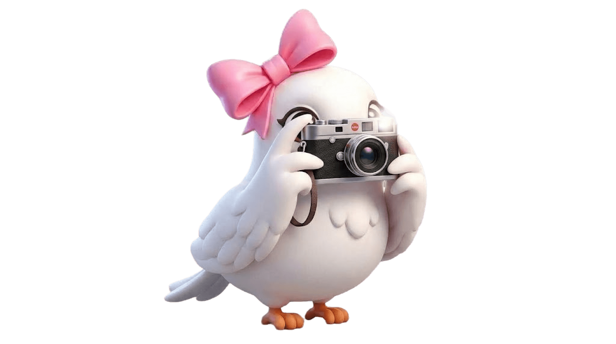 Pombinho com câmera fotográfica