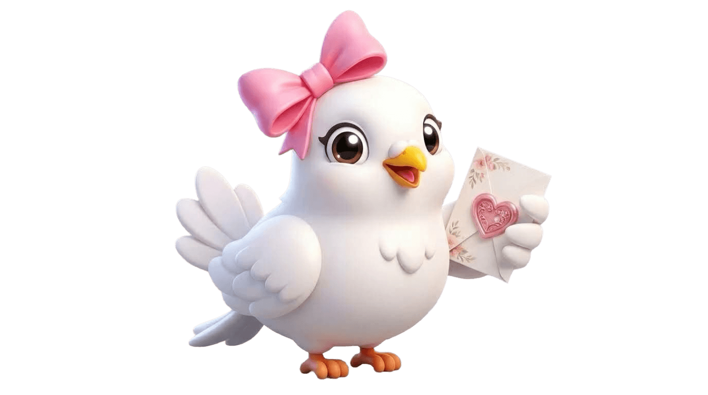 Pombinho segurando uma carta de amor